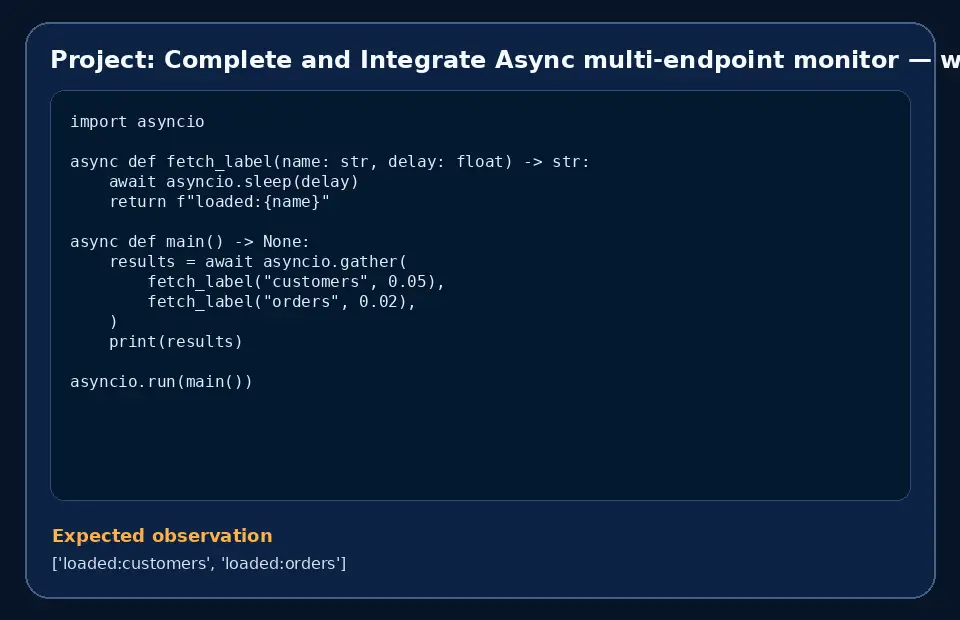 Code example for Project: Complete and Integrate Async multi-endpoint monitor with the expected observation.