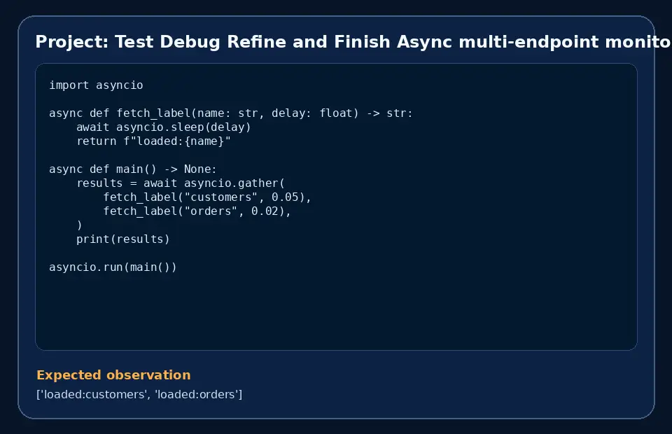 Code example for Project: Test Debug Refine and Finish Async multi-endpoint monitor with the expected observation.