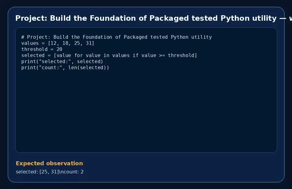 Code example for Project: Build the Foundation of Packaged tested Python utility with the expected observation.