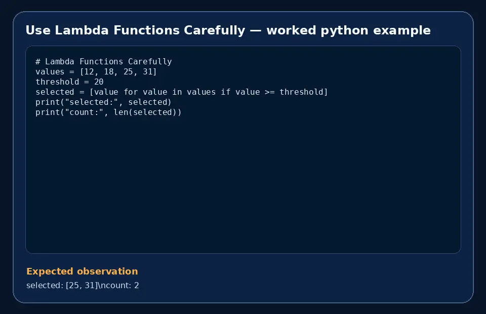 Code example for Use Lambda Functions Carefully with the expected observation.