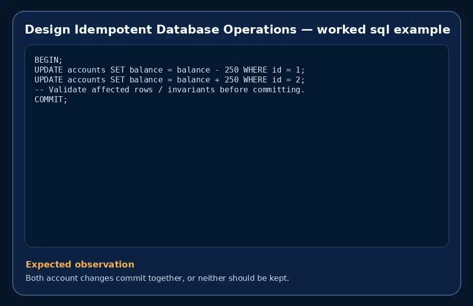 Code example for Design Idempotent Database Operations with the expected observation.