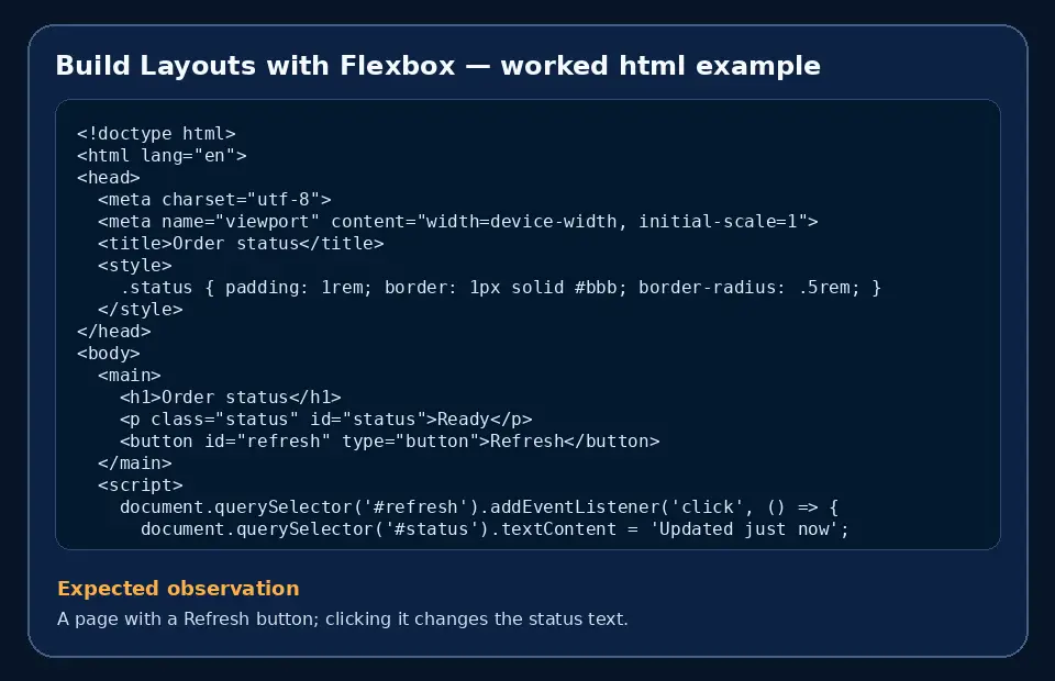 Code example for Build Layouts with Flexbox with the expected observation.