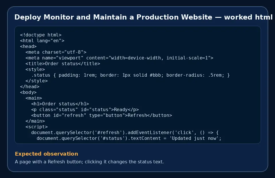 Code example for Deploy Monitor and Maintain a Production Website with the expected observation.