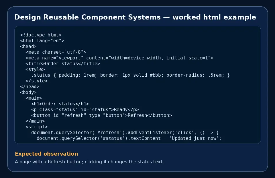 Code example for Design Reusable Component Systems with the expected observation.