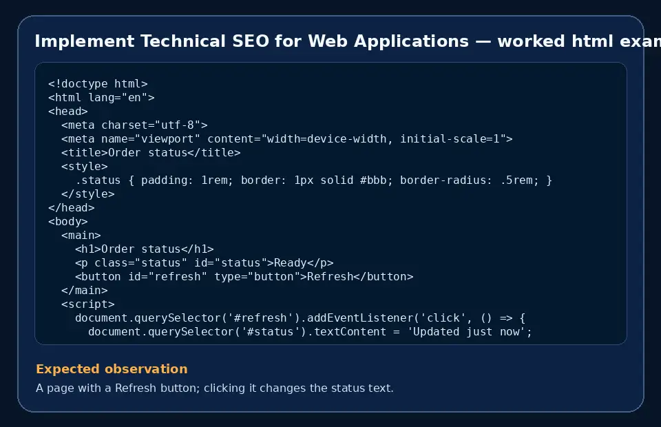 Code example for Implement Technical SEO for Web Applications with the expected observation.