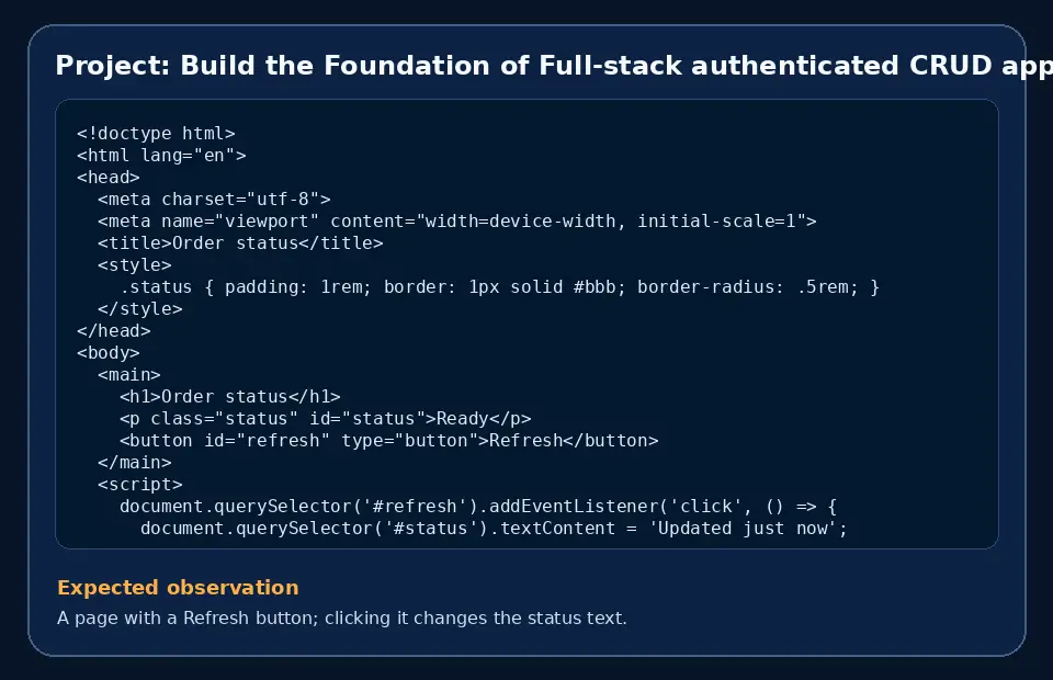 Code example for Project: Build the Foundation of Full-stack authenticated CRUD app with the expected observation.