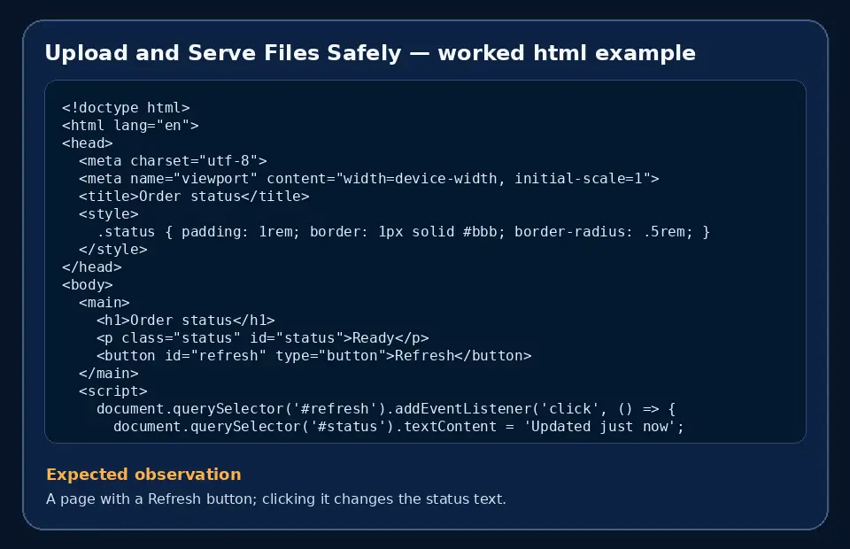 Code example for Upload and Serve Files Safely with the expected observation.