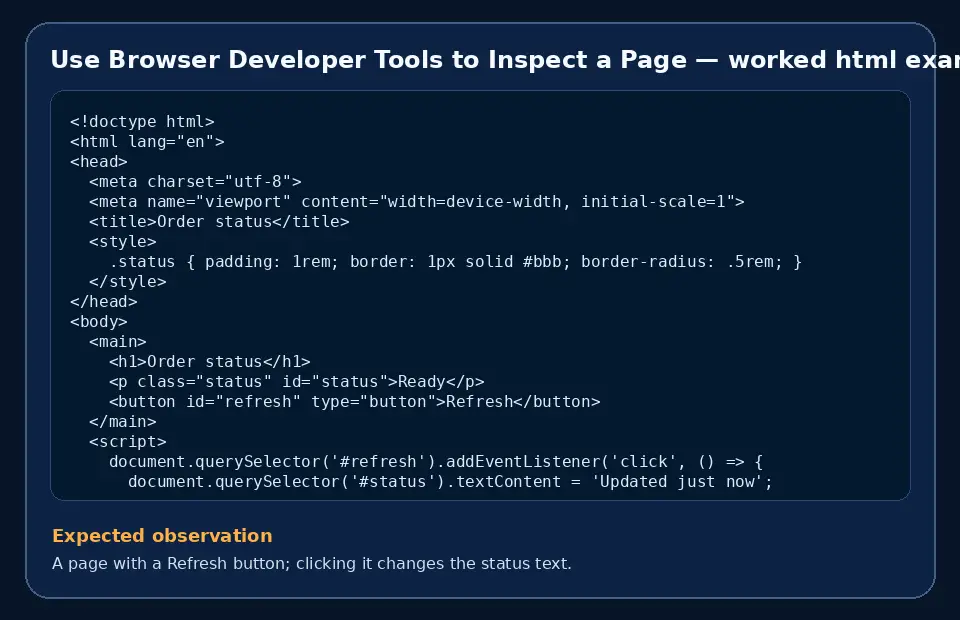 Code example for Use Browser Developer Tools to Inspect a Page with the expected observation.