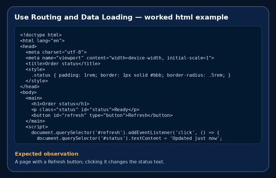 Code example for Use Routing and Data Loading with the expected observation.