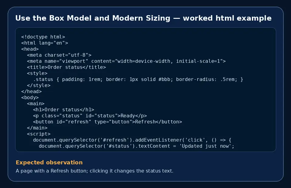 Code example for Use the Box Model and Modern Sizing with the expected observation.